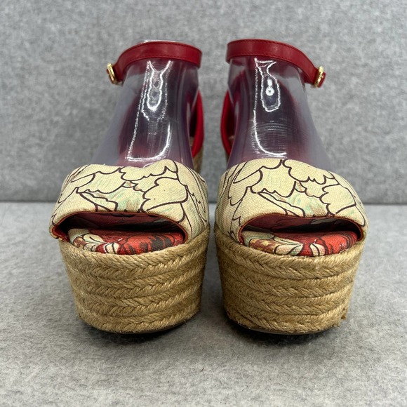 Tory Burch Sherri Floral Platform Espadrille Wedge Sandal - Red/White -Women 9 - Picture 6 of 10
